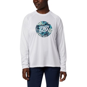 Dámské Mikiny Columbia PFG Tidal Printed Medallion Long Sleeve Bílé Tmavě Blankyt MNSBPA921